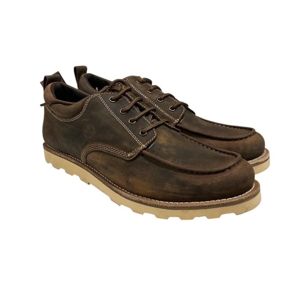 Old West Moc Toe Oxford Shoes Men 12 EE Brown Leather Lace Up Casual Comfort NEW